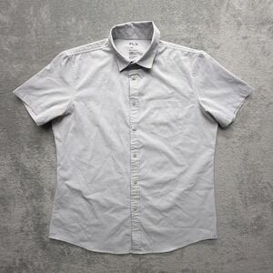 FLX Shirt Mens L Gray Short Sleeve Button Up Slim Woven Pocket Collared Casual